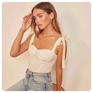 Reformation Marsala Ribbon Tie Strap Bodysuit